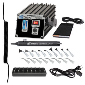 TV-1500-ELITE-FS-SP8-BD-220, 220 VOLT AC, TWEEZER VAC™ Elite ESD-SAFE Kit With Foot Switch, ESD-SAFE Delrin Small Parts Tips And Buna-N Static Dissipative Non-Marking Vacuum Cups With Probes