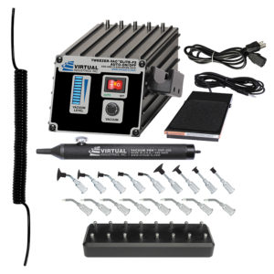 TV-1500A-ELITE-FS-SP8-BD-110, 110 VOLT AC, TWEEZER-VAC™ ELITE AUTO-ON/OFF ESD-SAFE Kit With Foot Switch, Delrin Small Parts Tips And Buna-N Static Dissipative Non-Marking Vacuum Cups With Probes