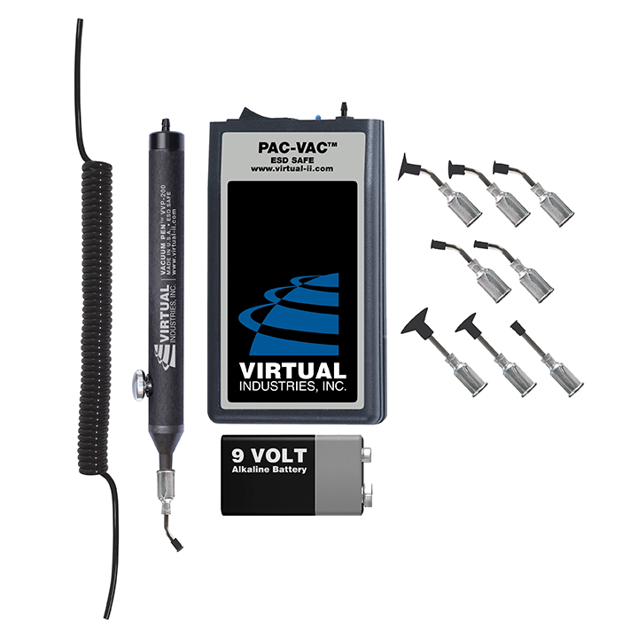 V3200, PAC-VAC™ ESD Safe Kit With Nine Buna-N Static Dissipative Non-Marking Vacuum Cups, Operates On A 9 Volt DC Battery