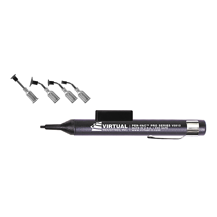 V8910-9BK-ESD, Black Plastic PRO-SERIES PEN-VAC™ Kit With 4 High-Temp Conductive Silicone Black Vacuum Cups With Probes - SEE VIDEO